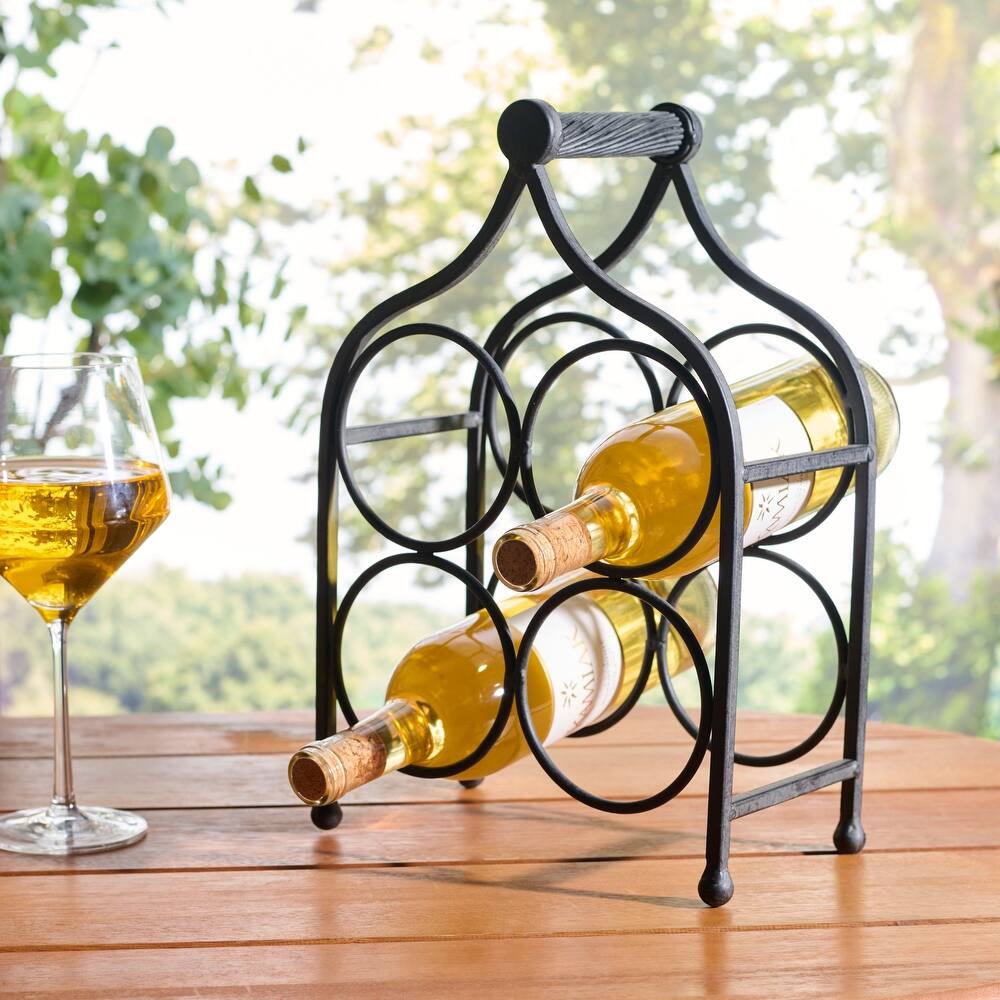 SAFAVIEH Floyd Iron 4 Wine Bottle Holder for Indoor & Outdoor Entertaining - 10"W x 6"D x 14"H