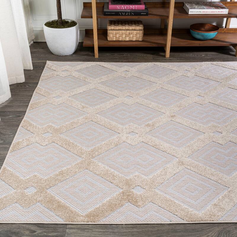 JONATHAN Y Haze High-Low Pile Ogee Trellis Tone-on-Tone Indoor/Outdoor Area Rug
