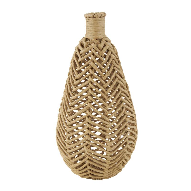 Jute Rope Handmade Woven Decorative Vase with Chevron Pattern - Brown - Roche River Decor
