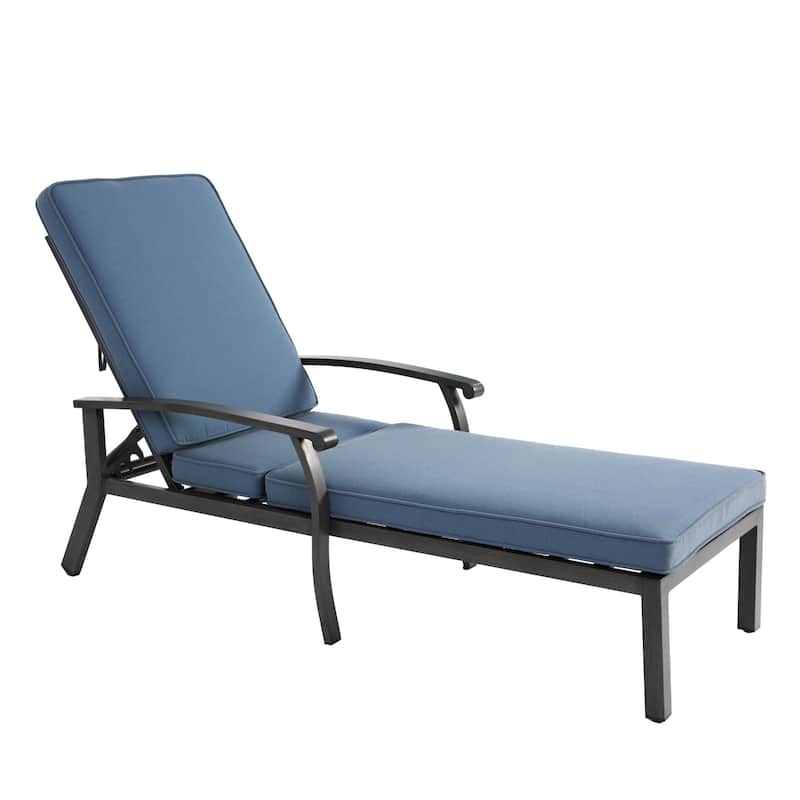 3-Piece Outdoor Cast Aluminum Chaise Lounge Chair Set with Side Table