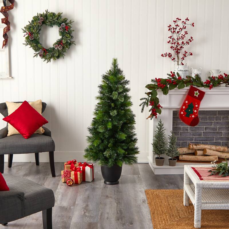 4.5’ Pre-Lit Potted Artificial Christmas Tree, Clear Lights - 4.5 Foot
