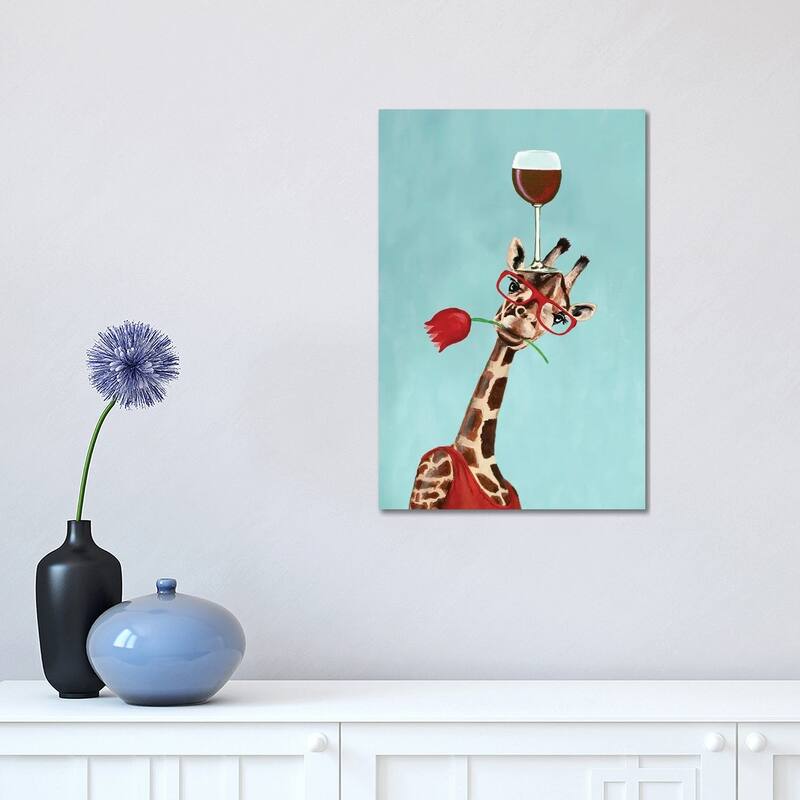 iCanvas "Giraffe With Wineglass" by Coco de Paris Canvas Print - 18x12x1.5