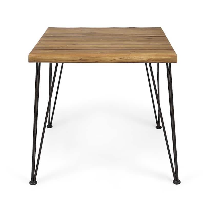 Industrial Wood Dining Table 32.5 Inch Teak Outdoor Metal Hairpin Legs