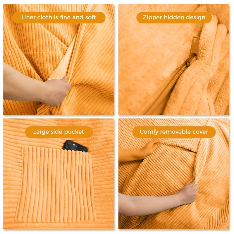 Giant Bean Bag, Corduroy Convertible Beanbag Folds from Lazy Chair to Floor Mattress Bed