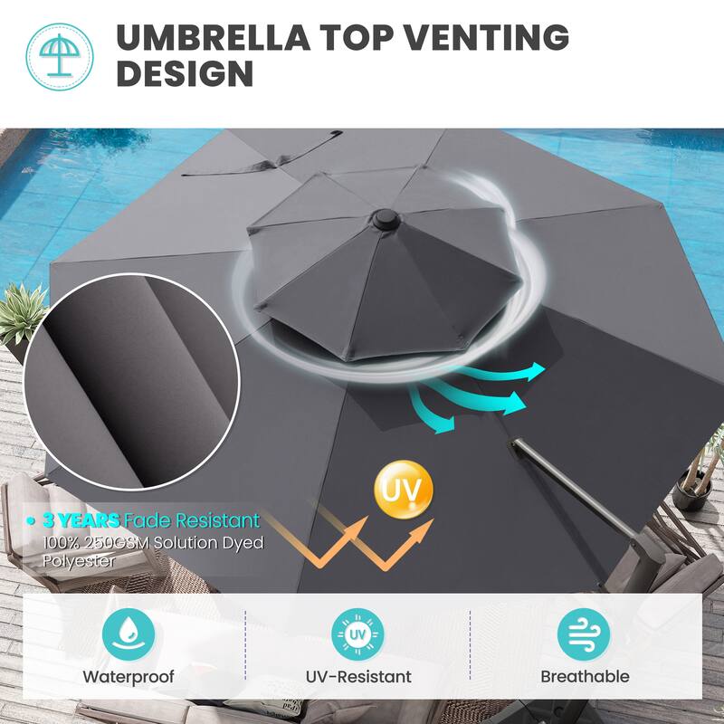 10 FT x 13 FT Outdoor Luxury Solar LED Patio Cantilever Umbrella With Base