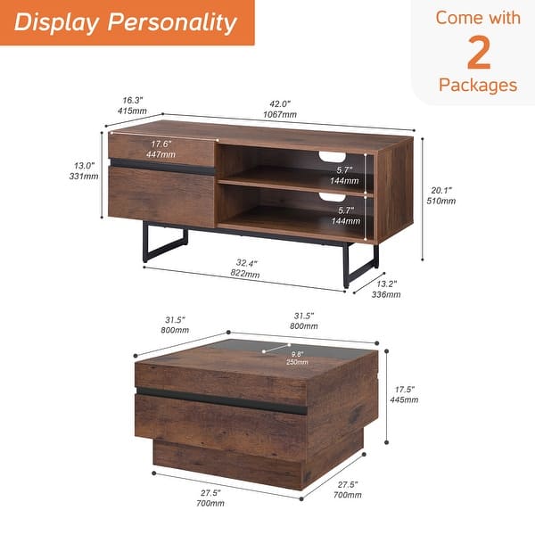 dimension image slide 1 of 3, WAMPAT Modern TV Stand and Coffee Table Set of 2