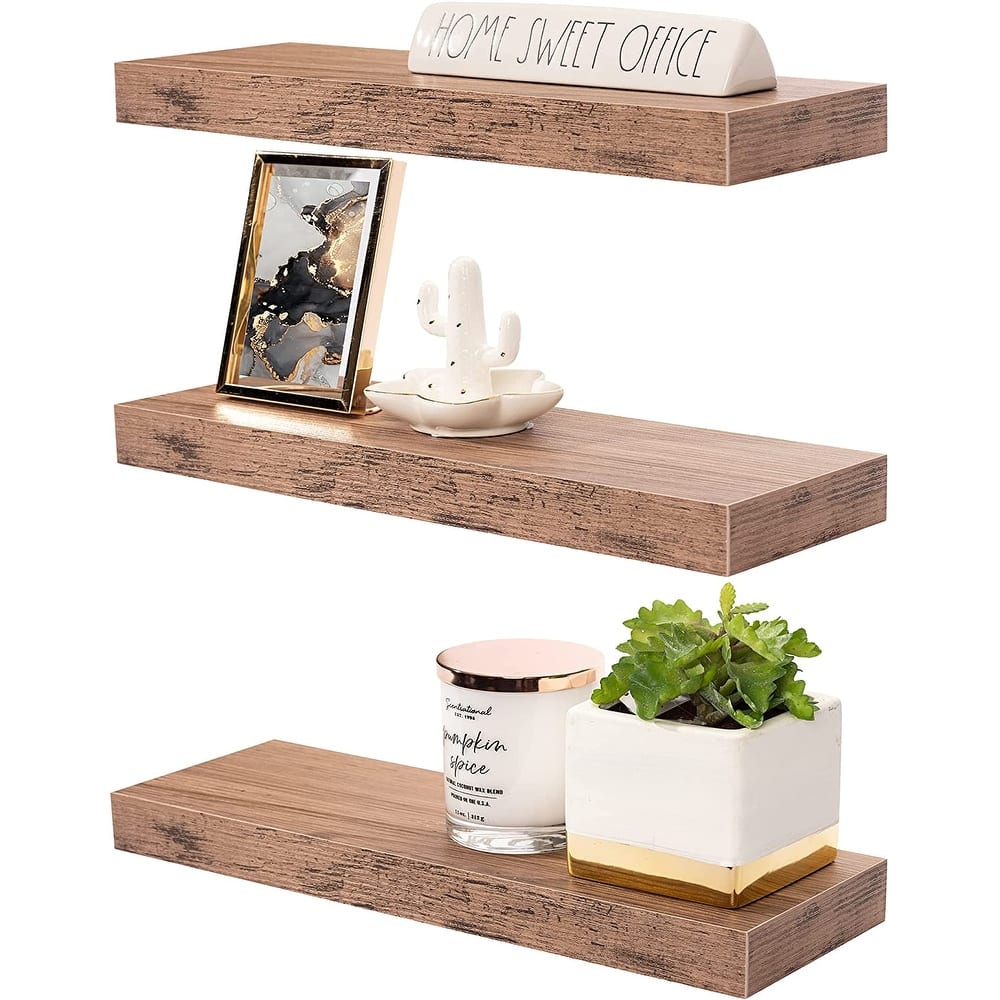 Floating Shelf Set, Rustic Wood Beach Style Hanging Wall Shelves - 16.25" L x 5.50" W X 1.5" H