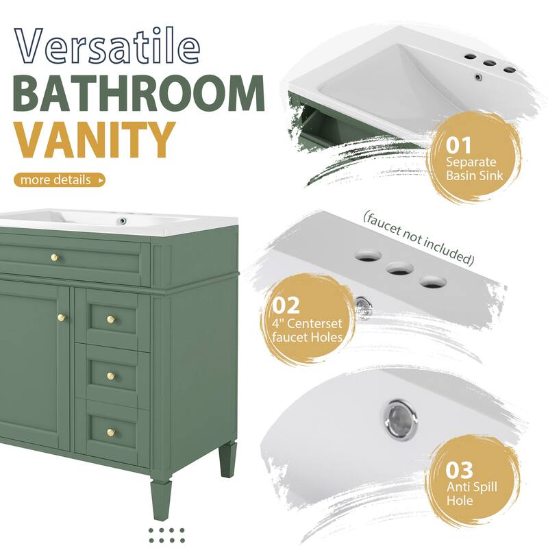 GDFStudio - Montvale Modern Freestanding Bathroom Vanity Set with Mirror Cabinet, Resin Sink & a Tip-out Drawer - 30'W