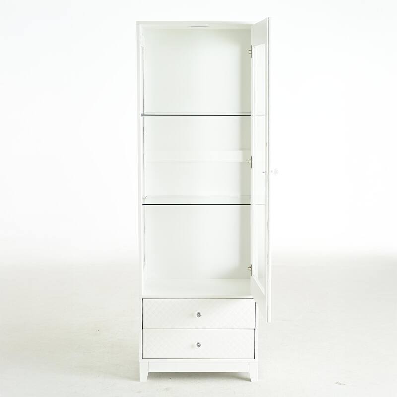 71'' Freestanding Display Cabinet with Storage Drawers, Upholstered Pantry with Ceiling Light,with Adjustable Shelves
