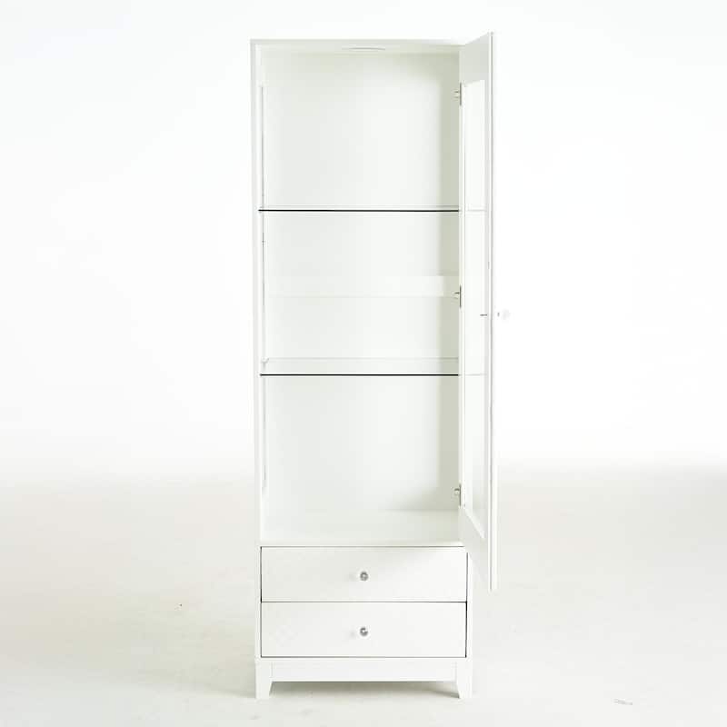 Roomfitters 71'' Display Cabinet with Glass Door, Freestanding Pantry Storage Cabinet with Adjustable Shelves for Dining, White