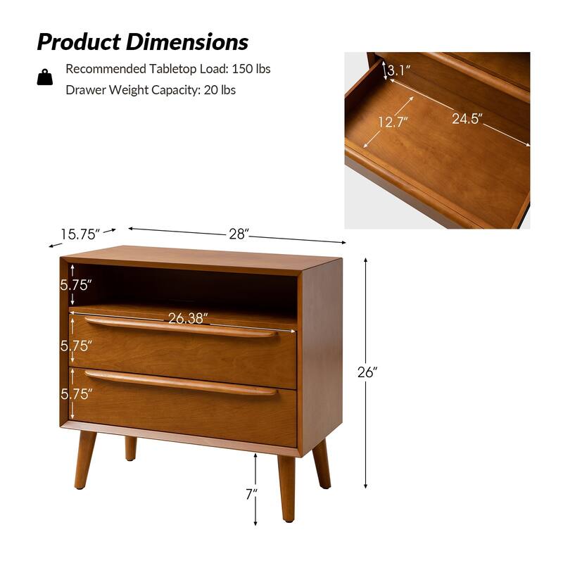Kay Mid-century Modern 2 - Drawer Nightstand with Built-In Outlets and USB set of 2 by HULALA HOME