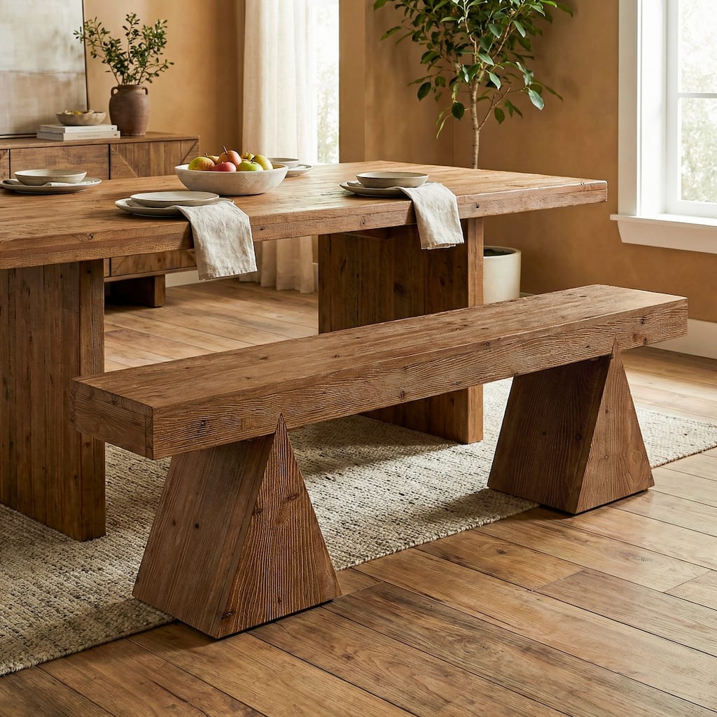 Solid Wood Bench, 63" Dining Bench, Entryway Benches for Dining Room, Bedroom, Hallway, Kitchen