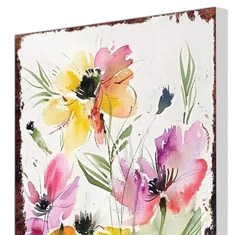 HomeRoots 30" Blue Pink White And Yellow Solid Wood Wildflowers Garden Stake