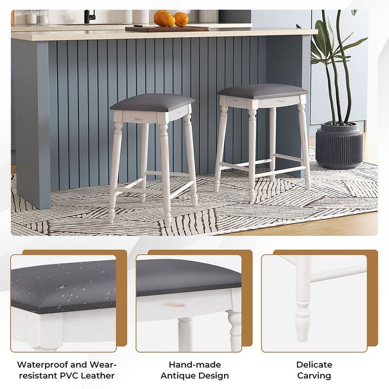 Gymax 24'' Bar Stool Set of 2 w/ Padded Seat Cushions Rubber Wood Legs