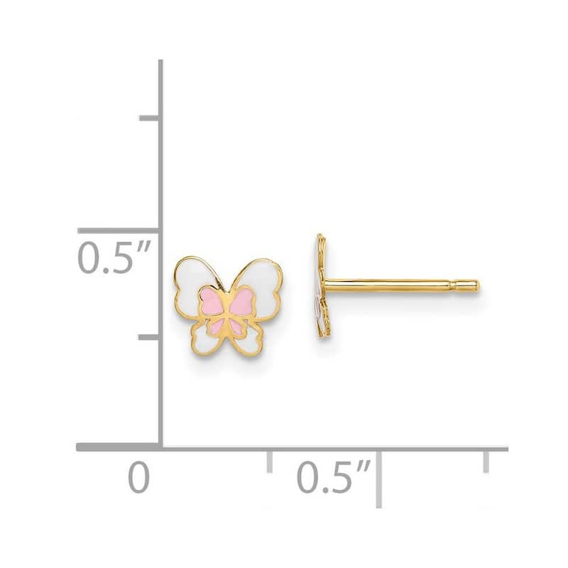 Curata 14k Yellow Gold Enamel Butterfly Angel Wings Post Earrings - 6mm