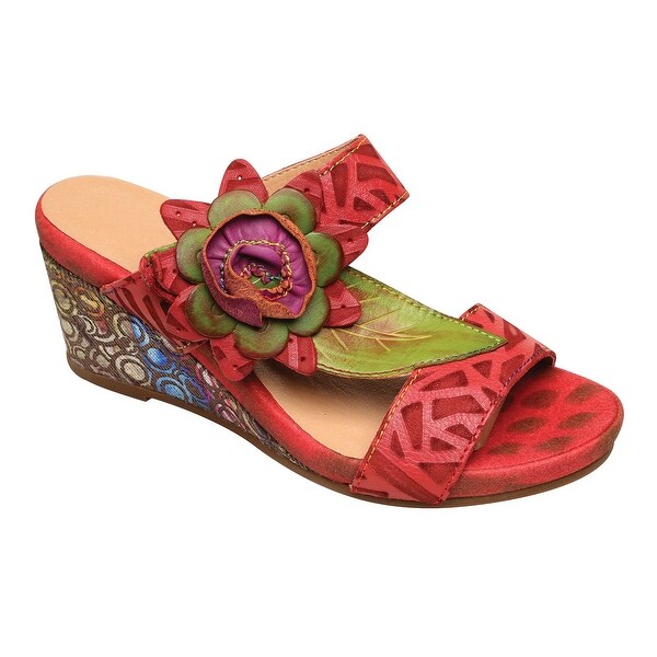 Shop Spring Step Women's Floral Leather Sandal - Multi-Color Wedge Heel Slides - Free Shipping 