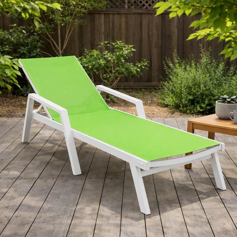 Marlin Rust-Resistant Aluminum Chaise Lounge - Adjustable 4-Position Outdoor Tanning Chair with Armrests