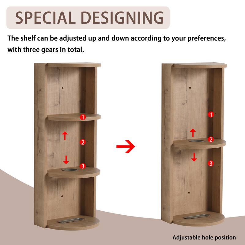 Wall Mounted Cabinet Floating Side Cabinet with Towel Shelf, Modern Storage Rack with 3 Adjustable Shelves - Imitative Oak