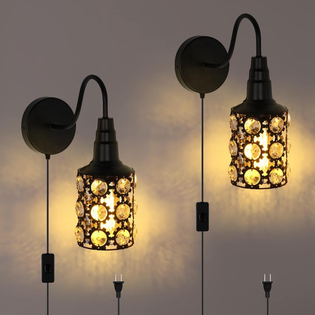 Set of 2 Plug in Crystal Wall Sconces - 2-PCS
