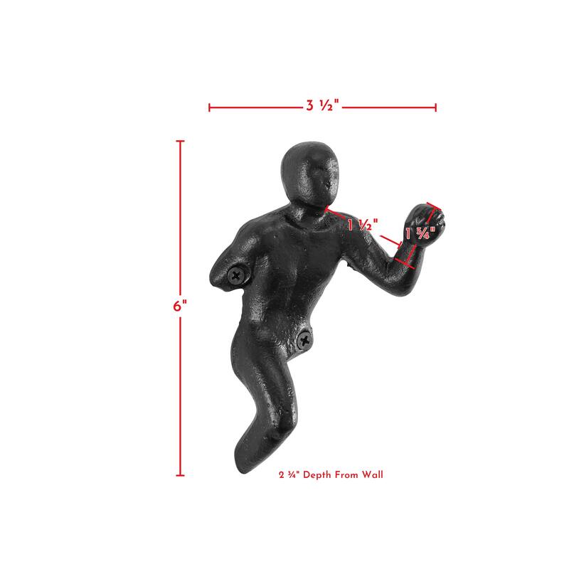 Protruding "Fist Man" Cast Iron Decorative Black Wall Hook (Set of 2)