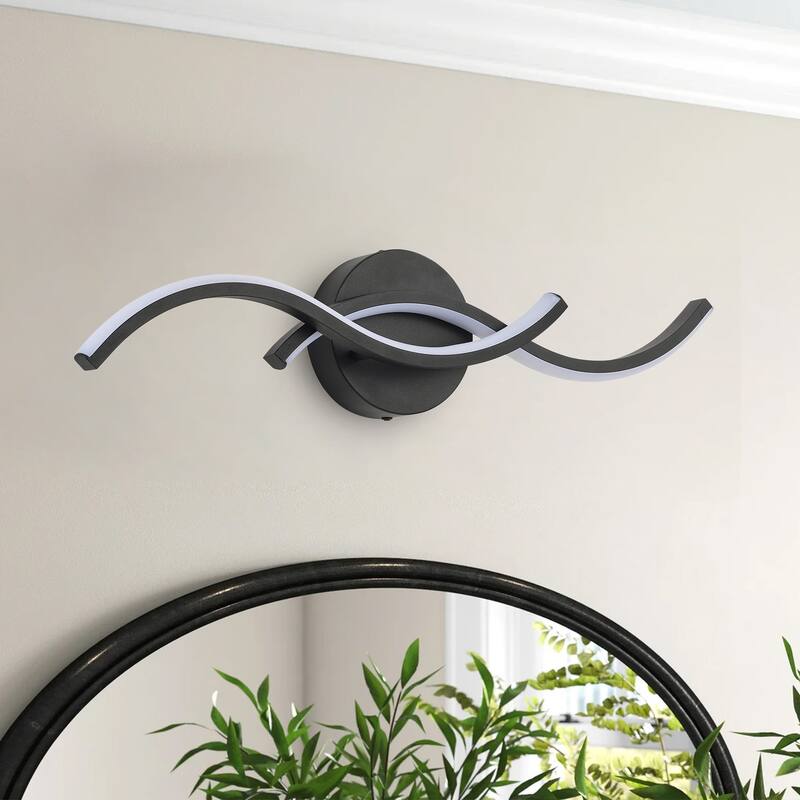 Modern Wave Linear LED Dimmable Vanity Light Fixture with Silicone Strip Shade - Black