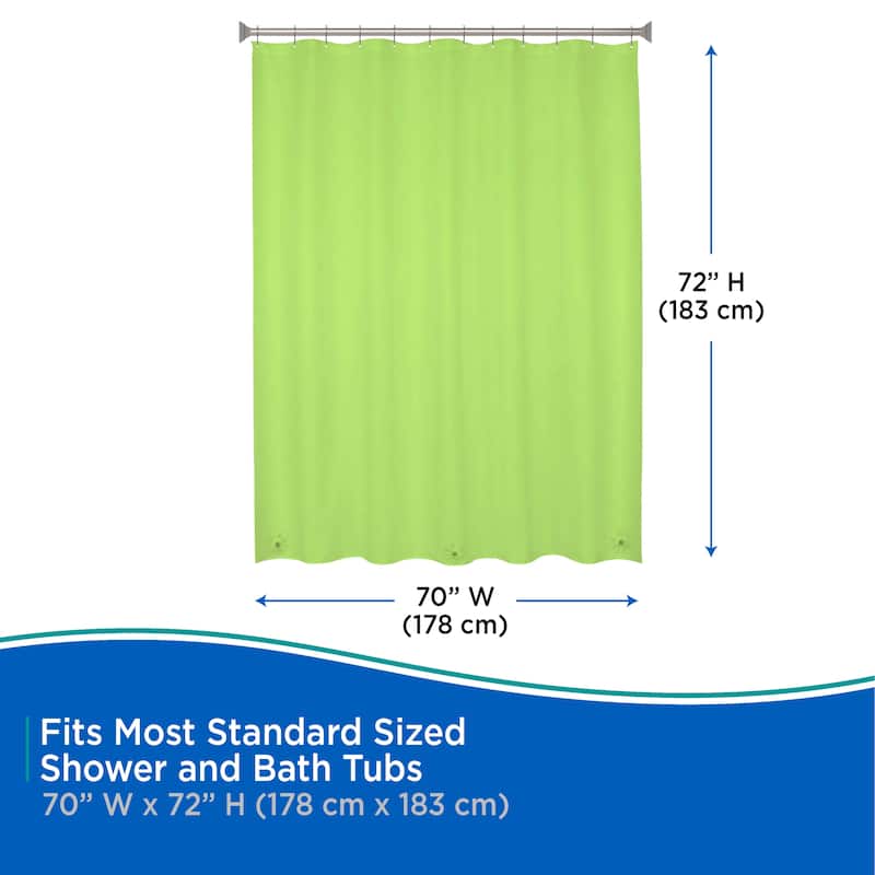 Kenney Medium Weight PEVA Shower Curtain Liner & Beaded Roller Ring Set, 70" W x 72" H
