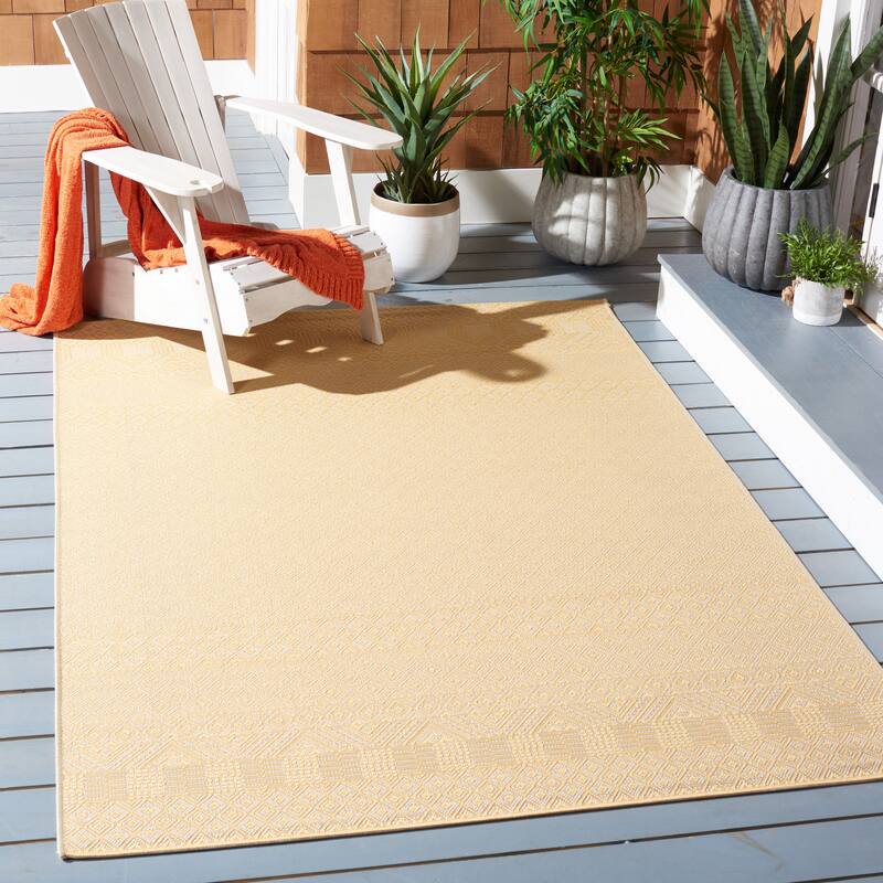 SAFAVIEH Courtyard Shikibu Indoor/ Outdoor Waterproof Patio Backyard Rug - 2'7" x 5' - Gold/Beige
