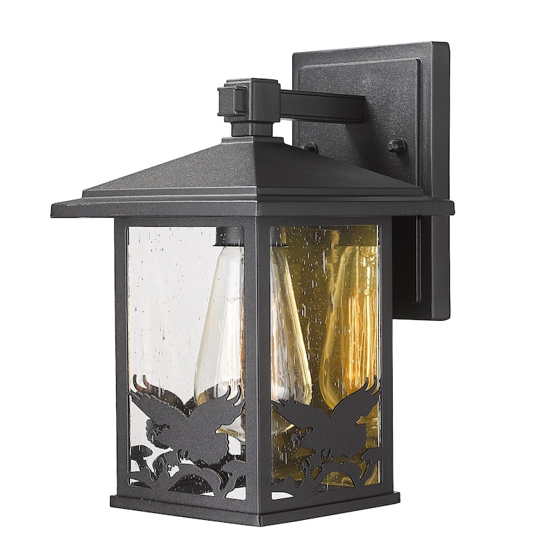 Outdoor Wall Sconce Light, Aluminum Eagle Pattern with Seeded Glass - 1 Pack