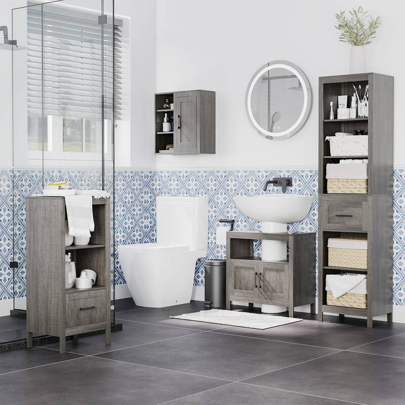kleankin Pedestal Sink Storage Cabinet, Bathroom Sink Cabinet with Doors and Open Shelf, Bathroom Vanity, Space Saver Organizer