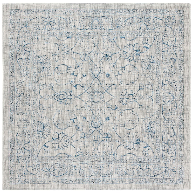 SAFAVIEH Courtyard Aquata Indoor/ Outdoor Waterproof Patio Backyard Rug - 6'7" Square - Grey/Navy