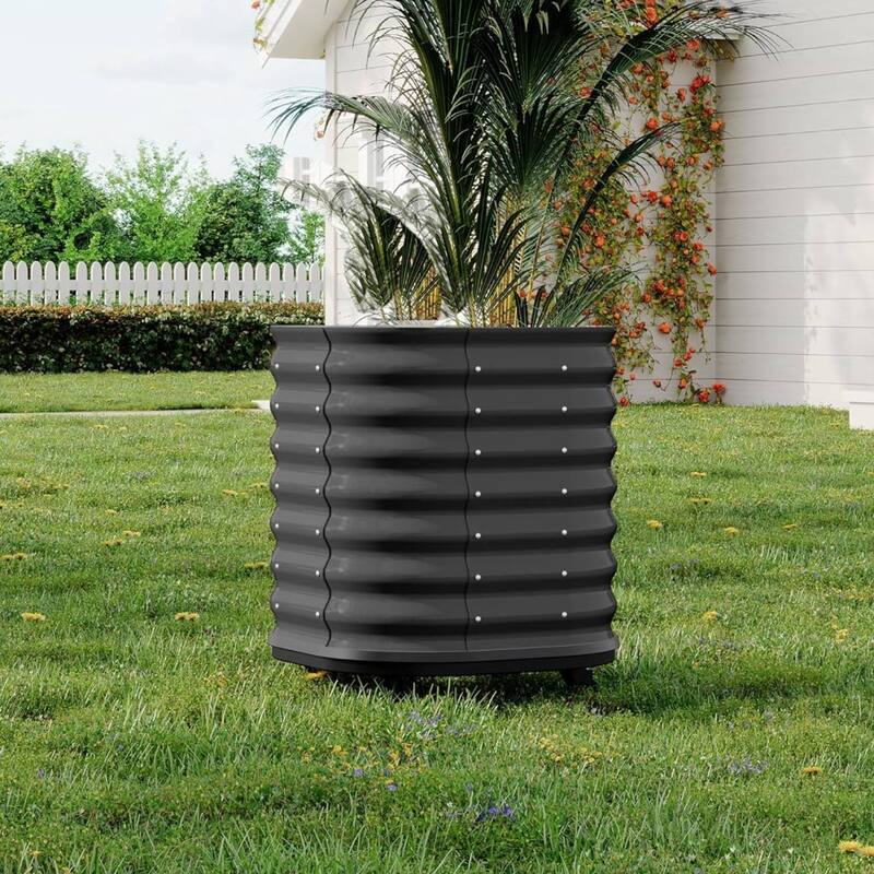 23.6" Self-Watering Rolling Metal Garden Bed - 1 PC - Grey