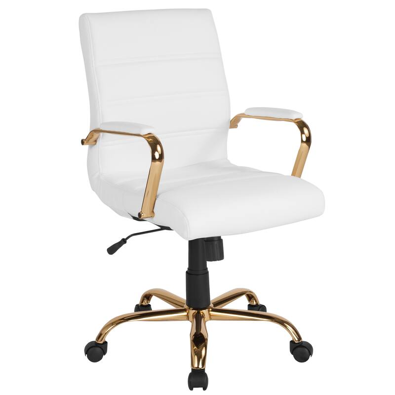 Mid-back LeatherSoft Executive Swivel Office Chair - White LeatherSoft/Gold Frame