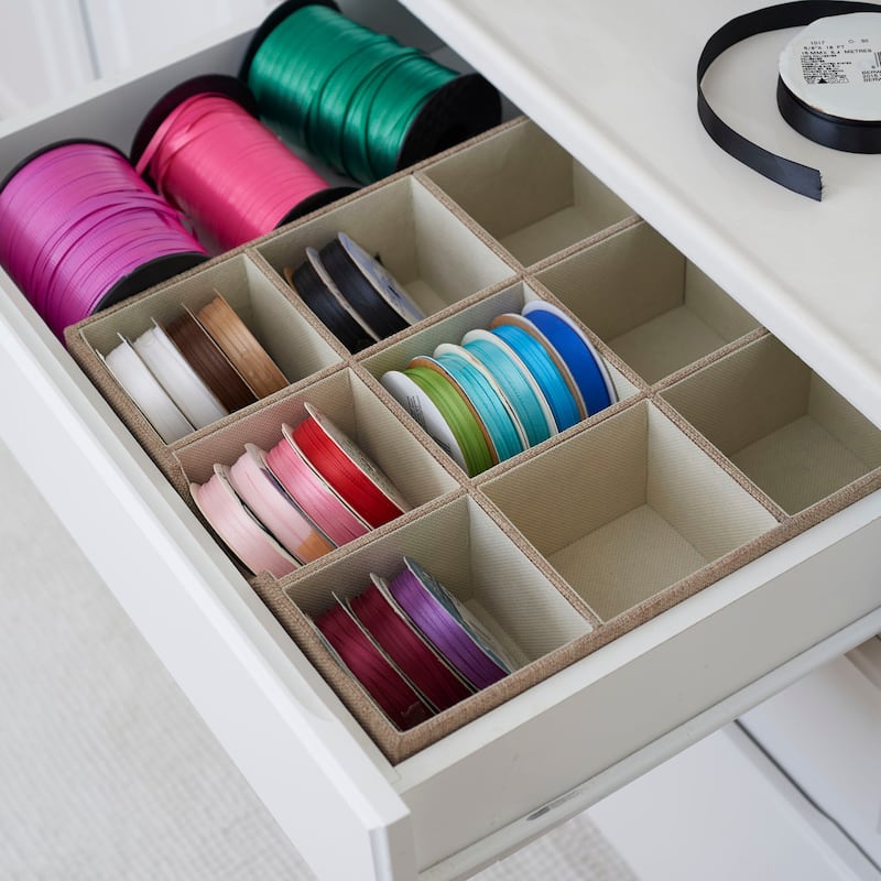 Household Essentials Drawer Organizer Tray with Fabric Cover - 12.0"L x 12.0"W x 3.0"H - 12.0"L x 12.0"W x 3.0"H - Tan
