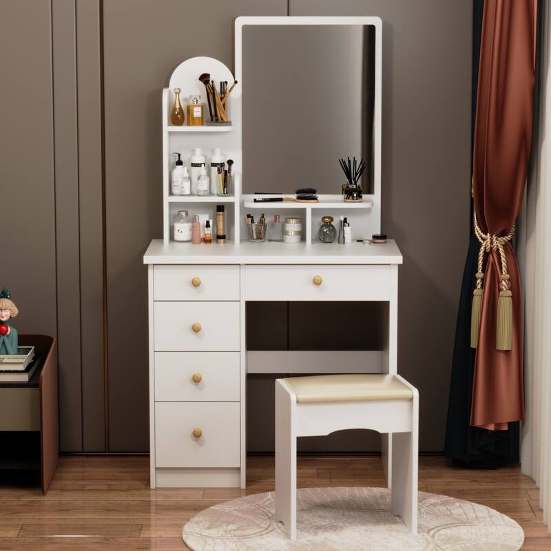 Timechee 31.5" Wide Makeup Vanity With Stool and Mirror - 31.5"W