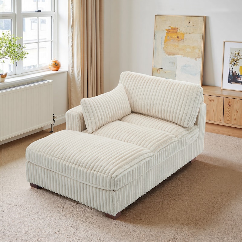 Oversized L-Shape Upholstered Chaise Lounge Sofa Couch - Right Facing - White