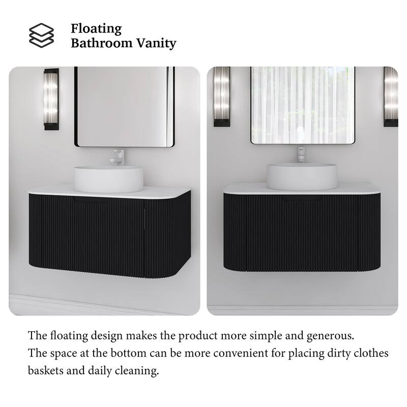 Plywood Wall-Mounted Bathroom Vanity Set with Integrated Ceramic Sink in Natural Wood