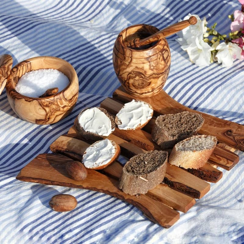 Olive wood honey pot with dipper spoon