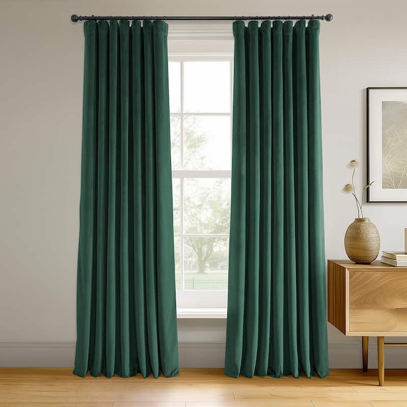 Exclusive Fabrics Signature Velvet Thermal Lined With 100% 4 Pass Blackout Curtains. (1 Panel) - 50 X 108 - Blackforest Green