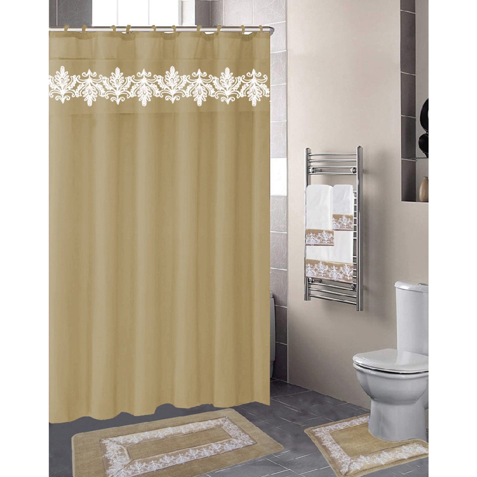 Kira Embroidery Shower Curtain and Towel Set 18 Pieces Bed Bath Beyond 39389598