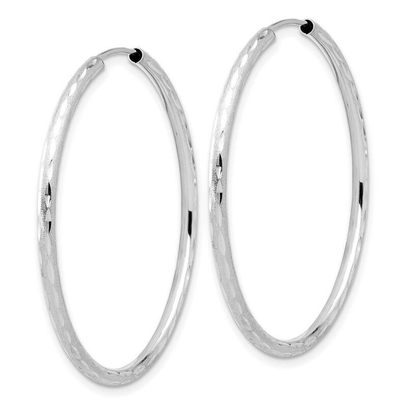 Curata 14k White Gold Polished and Satin Diamond cut Endless Hoop Earrings - 39.9x2mm