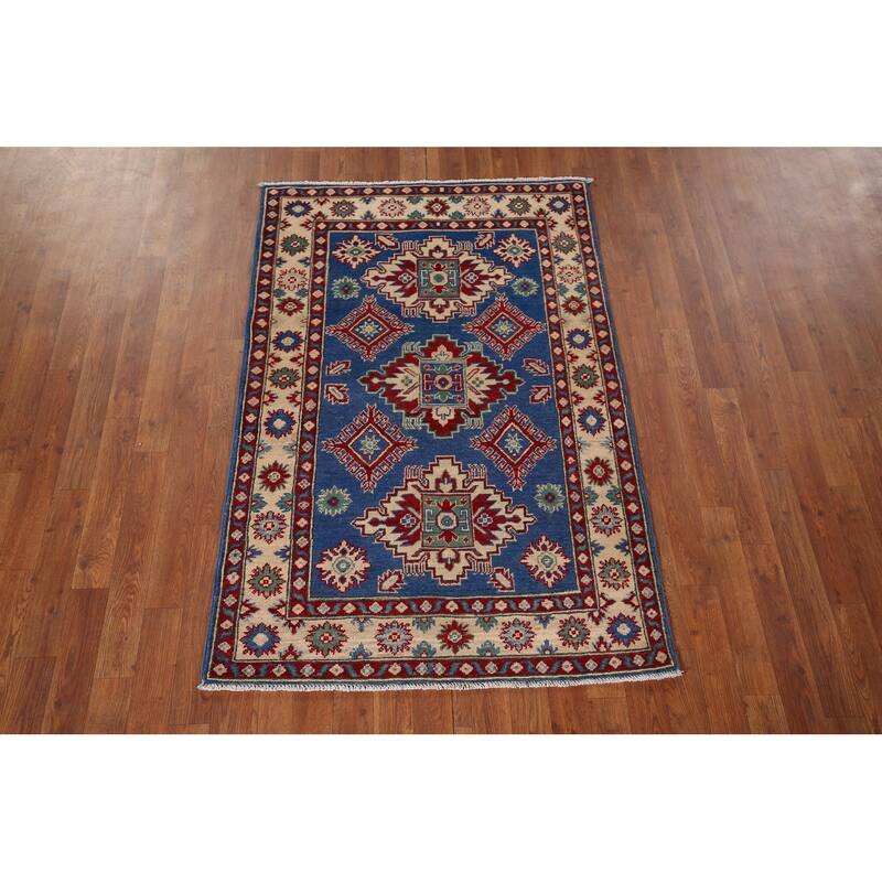 Blue Kazak Oriental Foyer Rug Handmade Wool Carpet - 3'4" x 5'1"