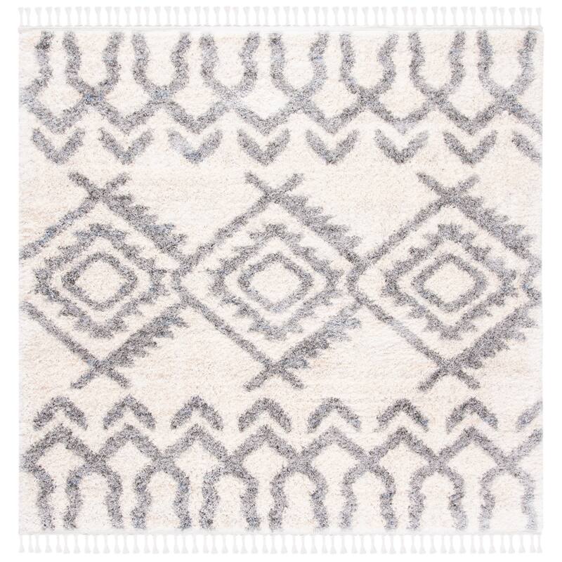 SAFAVIEH Berber Fringe Kazimiera Martina Trellis Rug - 6'7" Square - Cream/Grey