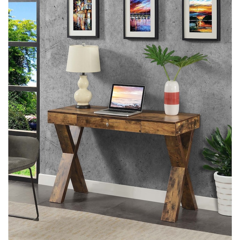 1-Drawer Ivory Desk - Console Table with Stainless Handle & Crisscross Legs