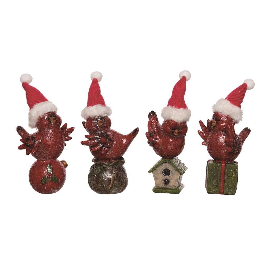 Transpac Resin Cute Sitting Cardinal w/Hat Set of 4 Christmas Home Decorations