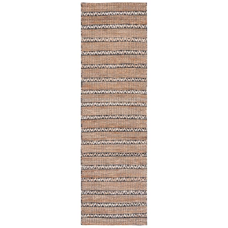 SAFAVIEH Handmade Natural Fiber Carmelina Geometric Seagrass Rug - 2'3" x 8' Runner - Black/Natural