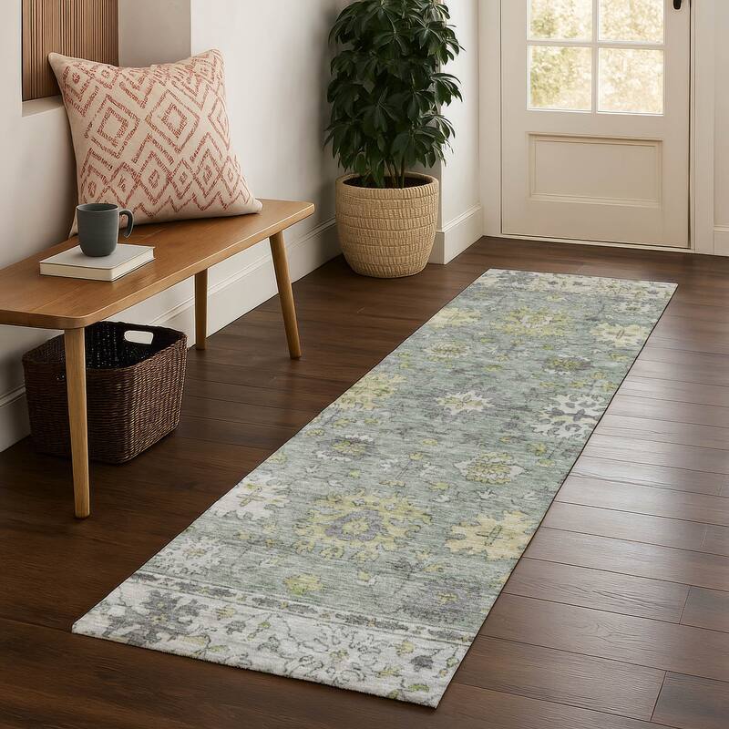 Premium Washable Super Soft Traditional Caply Mayfield Rug - Sage - 2'3" x 7'6"