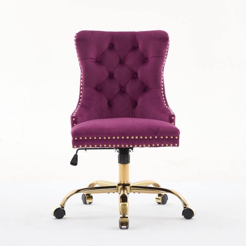 GDF Studio - Velvet Tufted Upholstered Home Office Chair with Golden Metal Base with Swivel Adjustment and Elegant Button Back