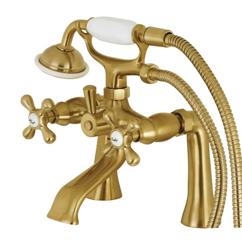 Kingston Brass Deck Mount Clawfoot Tub Faucet with Hand Shower in Matte Black