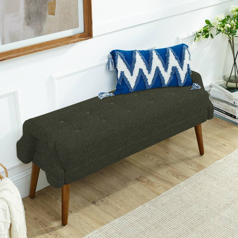 Modern living room bench, made of looped yarn fabric, with soft cushion, irregular geometric armrests