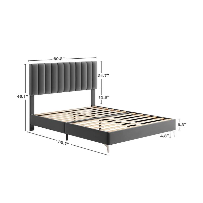 Velvet Upholstered Platform Bed Frame